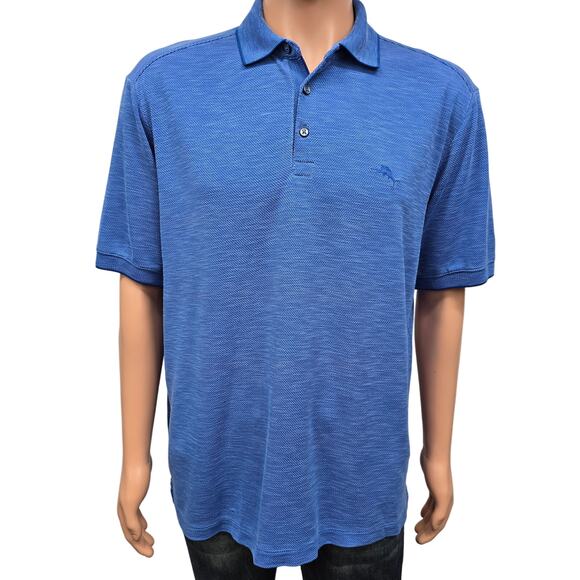Tommy Bahama Island Zone Polo Palmetto Paradise Shirt Men L Blue Tencel Coolmax - Picture 1 of 12